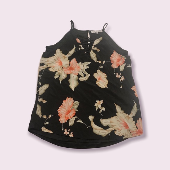 🌟SALE 2/$10.00‼️ Oxygen Women’s Black / Floral, lace up V-neck blouse size M - Picture 2 of 7